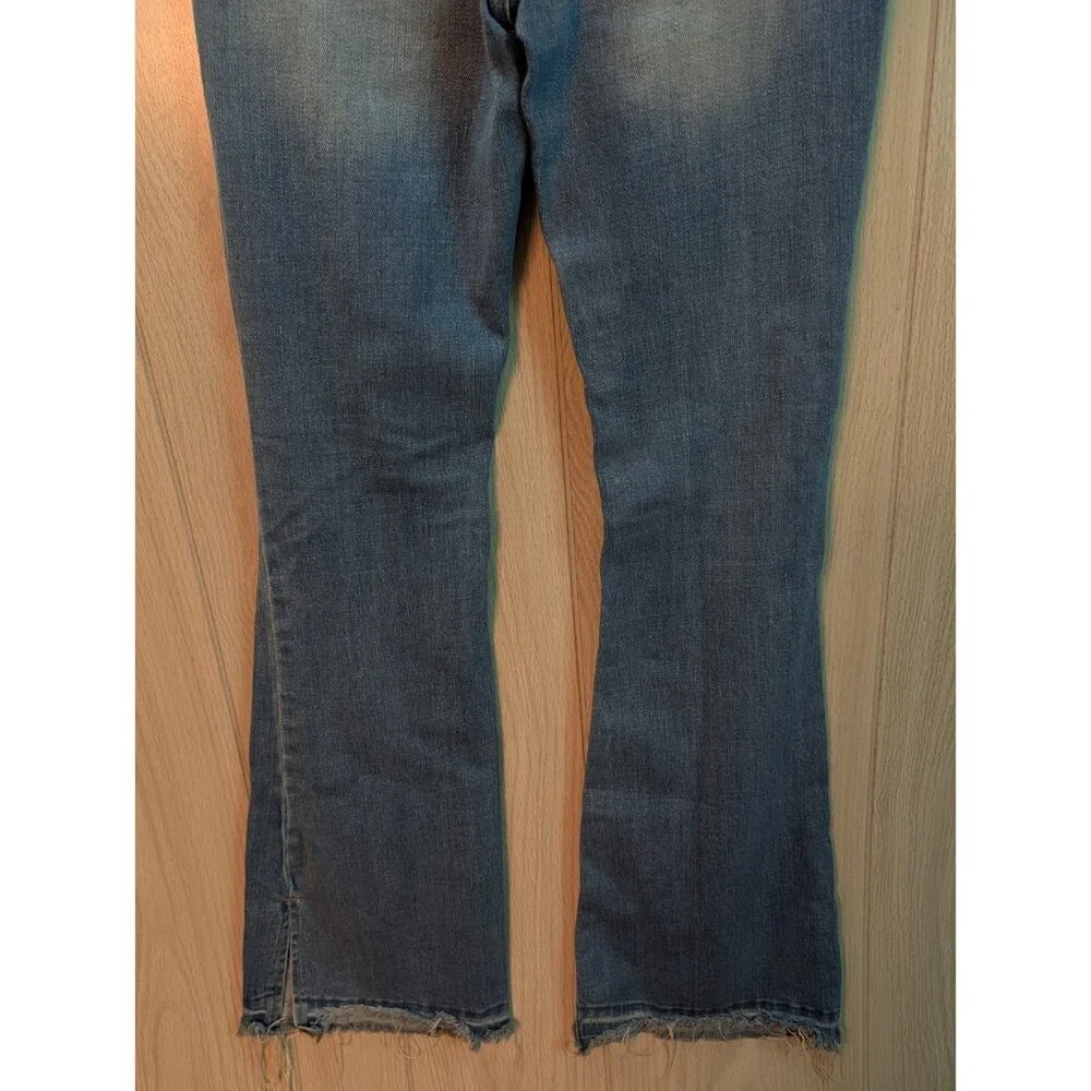 KanCan Flare Jeans Womens 6/25 Light Blue Distressed Fray Hem High Rise Western - Picture 6 of 11